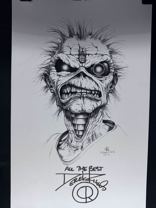Signed Derek Riggs 2013 Somewhere In Time head-shot print